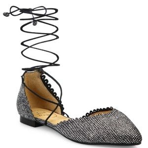JACK ROGERS Camille Black Glitter Lace Up Flats